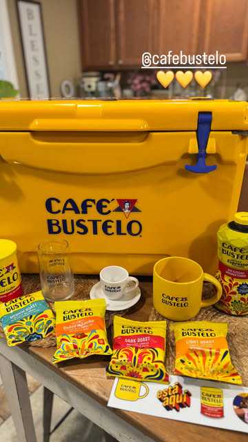 Rachel Catalano creator Story with the Café Bustelo assortment and cooler
